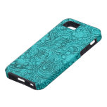 Blue-Green Suede Leather Look Retro Floral Design iPhone 5 Case