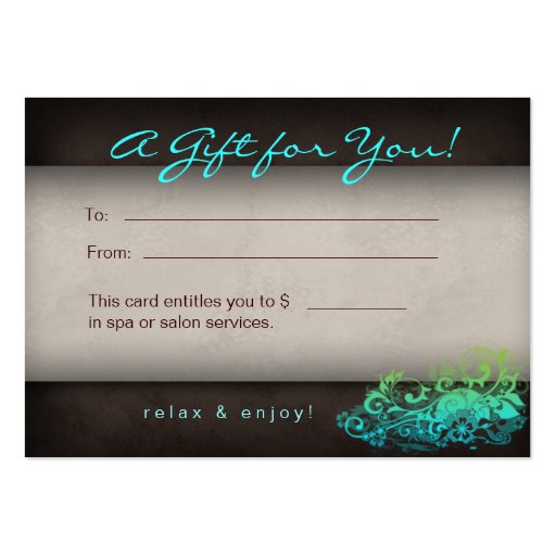 Blue Green Trendy Salon Spa Floral Gift Card Business Cards (front side)