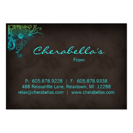 Blue Green Trendy Salon Spa Floral Gift Card Business Cards (back side)