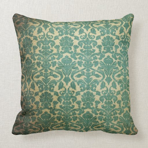 Blue green vintage damask throw pillows
