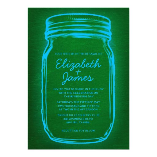 Blue & Green Vintage Mason Jar Wedding Invitations