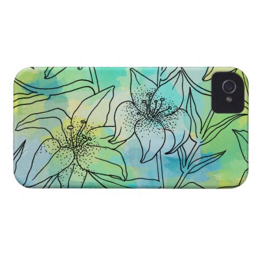 Blue & Green Watercolor Lilies iPhone 4 Case-Mate Cases