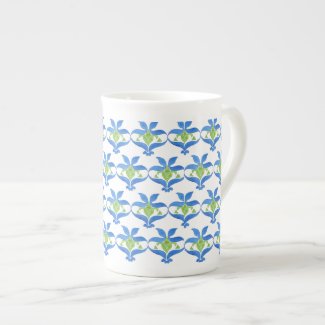 Blue Green White Art Nouveau Pattern China Mug Porcelain Mug