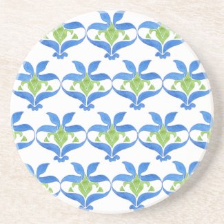 Blue, Green, White Art Nouveau Pattern Coaster