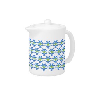 Blue, Green White Art Nouveau Pattern Tea Pot