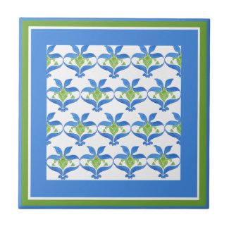 Blue, Green White Art Nouveau Pattern Tile
