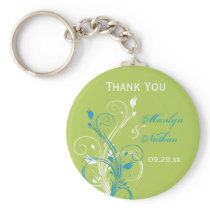 Blue Green White Floral Wedding Favor Key Chain