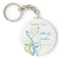 Blue Green White Floral Wedding Favor Key Chain