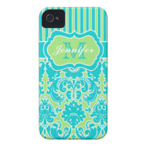 Blue, Green, White Striped Damask iPhone 4 Iphone 4 Cover