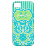 Blue, Green, White Striped Damask iPhone 5 iPhone 5 Covers