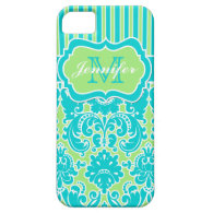 Blue, Green, White Striped Damask iPhone 5 iPhone 5 Covers