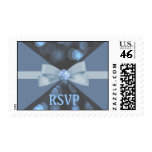 Blue & Grey Bokeh Lights, Ribbon & Bow Wedding Postage