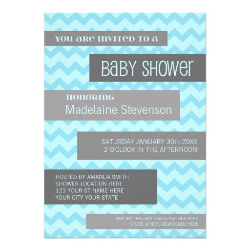 Blue Grey Chevron Custom Baby Shower Invitations