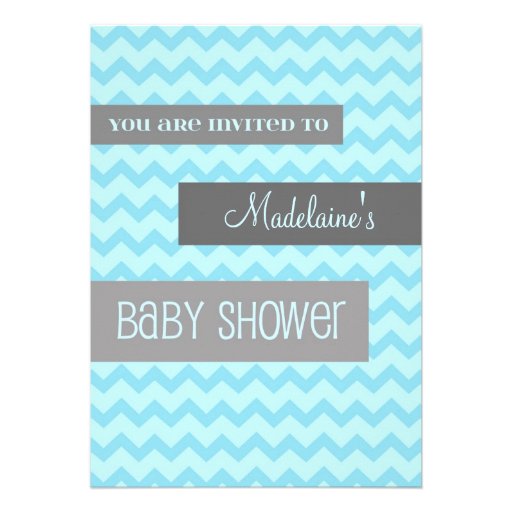 Blue Grey Chevron Custom Baby Shower Invitations