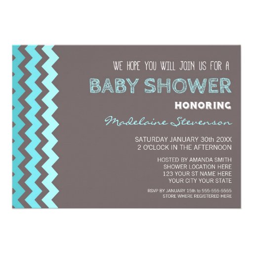 Blue Grey Chevron Custom Baby Shower Invitations