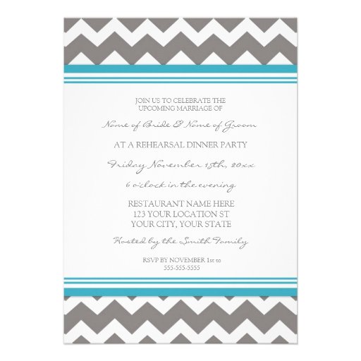Blue Grey Chevron Rehearsal Dinner Party Personalized Invitation