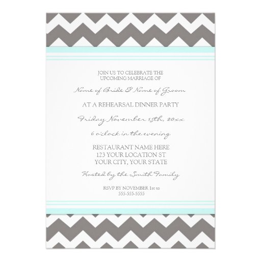 Blue Grey Chevron Rehearsal Dinner Party Invitations