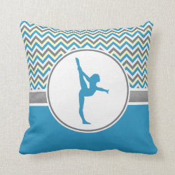 Blue / Grey Chevron Stripes Gymnastics w/ Monogram Throw Pillow