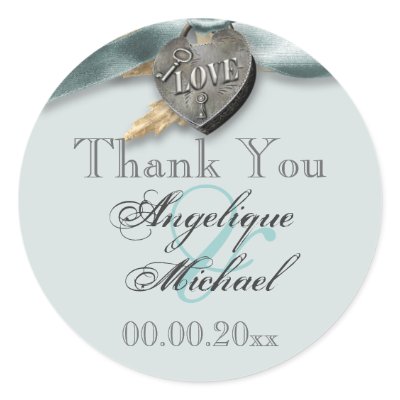 Blue grey country heart wedding round stickers