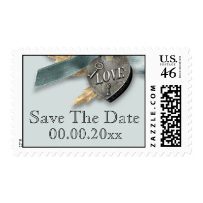 Blue grey country heart wedding stamps