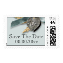 Blue grey country heart wedding stamps