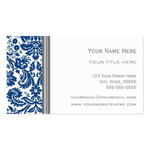 Blue Grey Damask Floral Business Cards (back side)