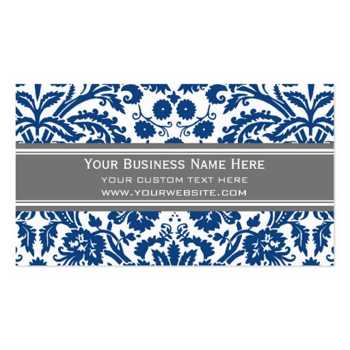 Blue Grey Damask Floral Business Cards (front side)
