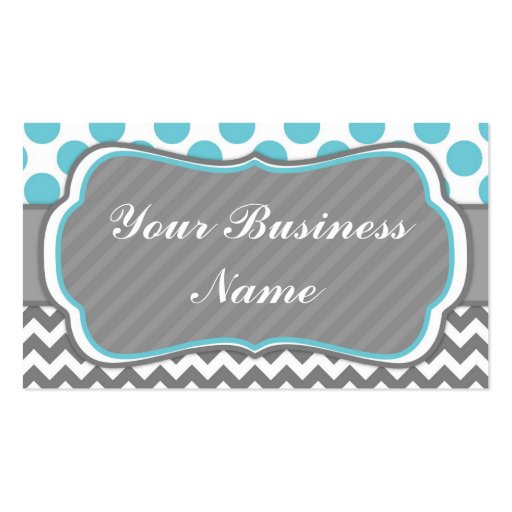 Blue, Grey,  Polka Dots and Chevron Business Card (front side)