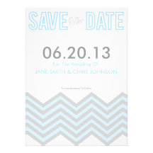 Blue & Grey Rustic Chevron Save The Date Custom Invite