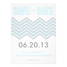 Blue & Grey Rustic Chevron Save The Date Invitation