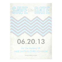 Blue & Grey Rustic Chevron Save The Date Personalized Announcement