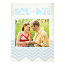 Blue & Grey Rustic Chevron Save The Date Personalized Invite