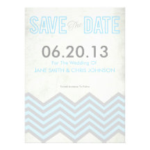 Blue & Grey Rustic Chevron Save The Date Personalized Invitation