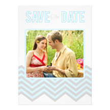 Blue & Grey Rustic Chevron Save The Date Announcement