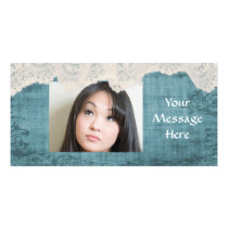 blue grunge and cream lace personalize photo card