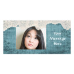 blue grunge and cream lace personalize photo card