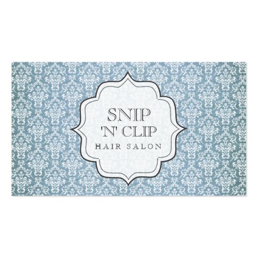 Blue Grunge Antique Damask Hair Stylist Fashion Business Card Template (front side)