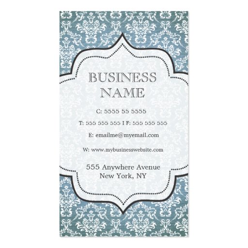 Blue Grunge Antique Damask Salon Business Card (back side)