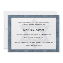 Blue Grunge Border, Star, Bar Mitzvah Invitation