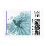 Blue Grunge Hummingbird Postage Stamps