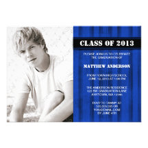 Blue Grunge Stripe Photo Graduation Announcement