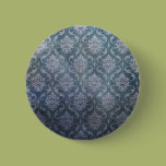 Blue Grungy Damask Button