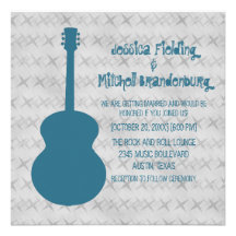 Blue Guitar Grunge Wedding Invite