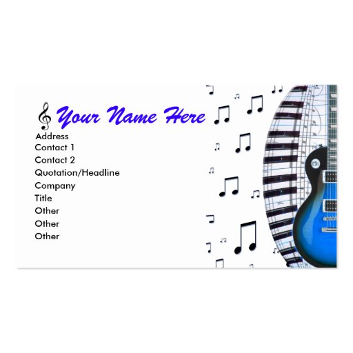 Blue Guitar Piano Keyboard & Notes Business Card (front side)