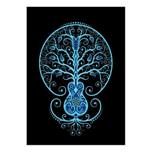 Blue Guitar Tree of Life on Black Business Card Templates