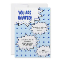 Blue Halftone Pop Art Comic Inspired Invitation
