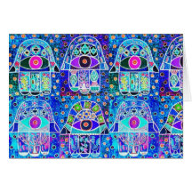 Blue Hamsa Vintage Tapastry Judaica Card