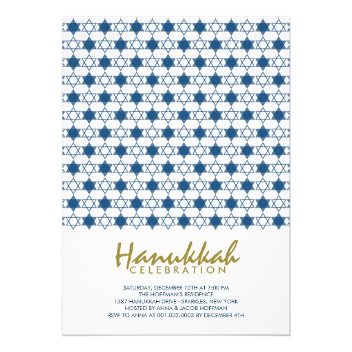 Blue Hanukkah Stars Of David Holiday Party Invite