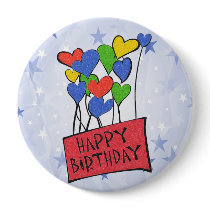 Blue Happy Birthday Balloons Button by bwmedia Blue Happy Birthday Balloons Button