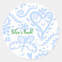 blue happy heart bookplate stickers